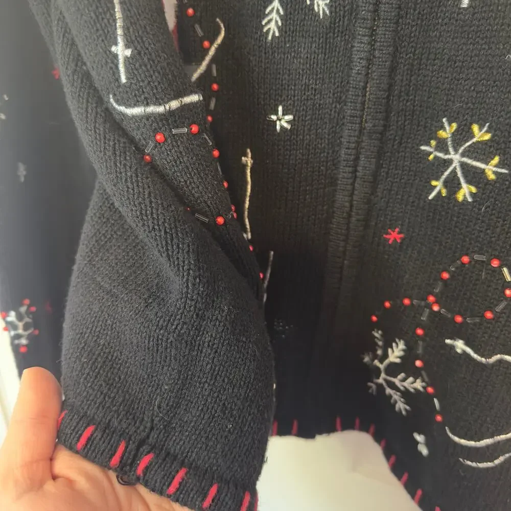 VTG Designers Originals Studio Fa La La Christmas Zip Up Cardigan Sweater Size L - Picture 10 of 13